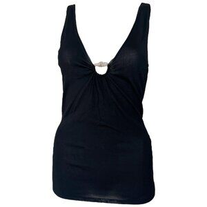 Vintage Gucci S/S 2006 black semi-sheer knit tank with pavé bamboo